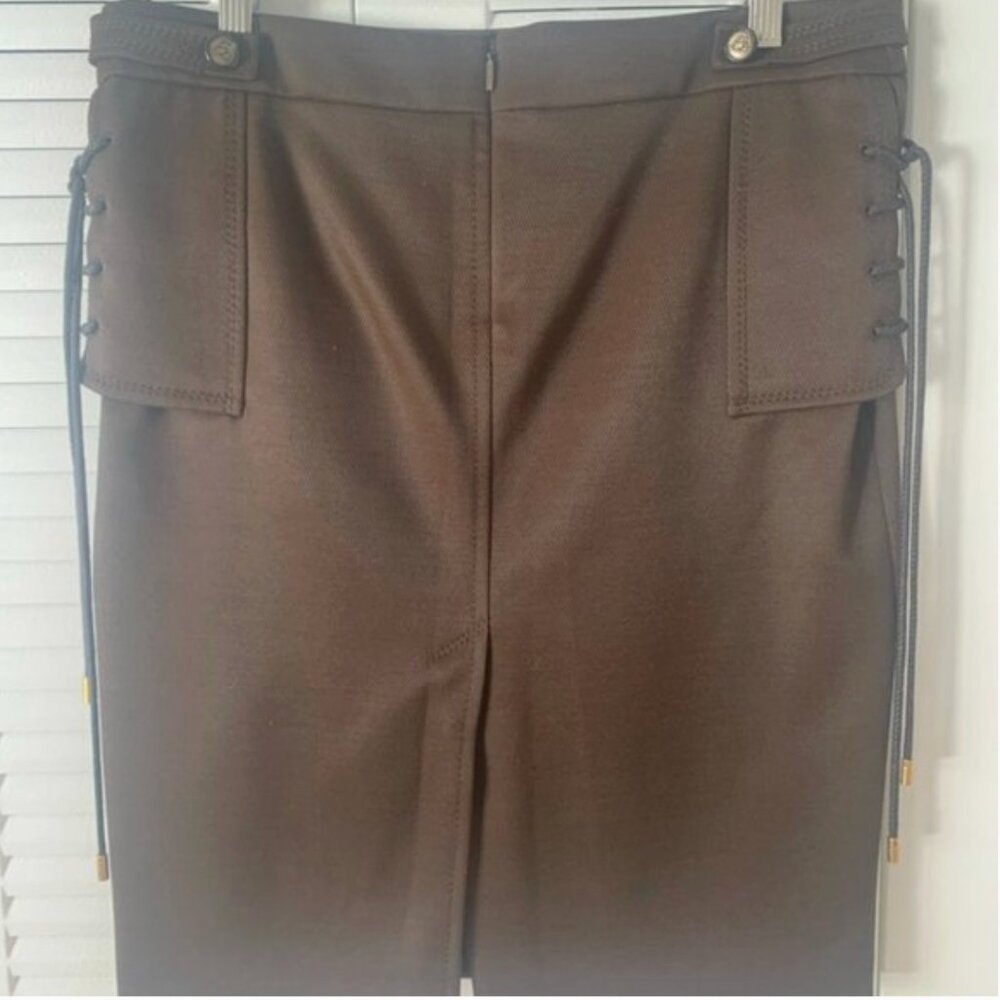 Gucci Elsa Skirt by Frida Giannini Brown Wool Lace-Up Detail IT 44 NWT - Picture 6 of 9